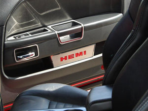 2008-2014 CHALLENGER - DOOR BADGE PLATE W/HEMI INLAY 2PC | STAINLESS STEEL, CHOOSE INLAY COLOR