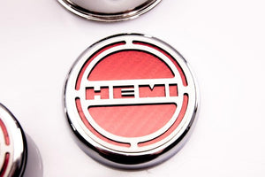 2008-2023 CHALLENGER - HEMI INLAY DELUXE FLUID & SHOCK TOWER CAP COVERS 13PC | CHOOSE INLAY COLOR & ENGINE | 5.7L