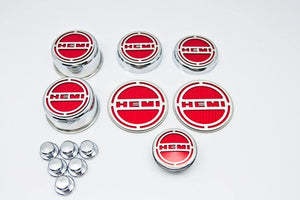 2008-2023 CHALLENGER - HEMI INLAY DELUXE FLUID & SHOCK TOWER CAP COVERS 13PC | CHOOSE INLAY COLOR & ENGINE | 5.7L