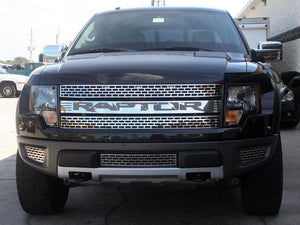 2010-2014 FORD RAPTOR - FRONT GRILLE POLISHED WITH BLACK "RAPTOR" INSERT | STAINLESS STEEL