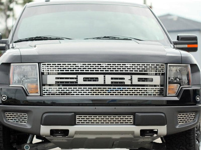 2010-2014 FORD RAPTOR - LOWER FRONT OUTER GRILLE 2PC | BRUSHED OR POLISHED STAINLESS STEEL | Brushed