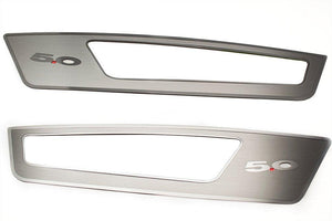 2010-2014 MUSTANG V6/GT - DOOR GUARDS BRUSHED W/POLISHED TRIM 2PC | SELECT STYLE | POLISHED '5.0' LETTERING