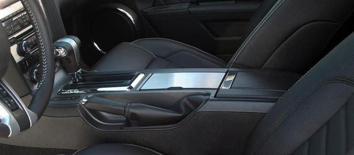 2010-2014 MUSTANG - CENTER CONSOLE CUP HOLDER COVER | BRUSHED STAINLESS STEEL