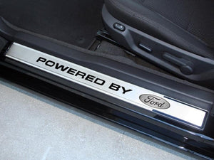 2010-2014 MUSTANG - OUTER DOOR SILLS "POWERED BY FORD" STYLE 2PC | POLISHED/BRUSHED STAINLESS STEEL