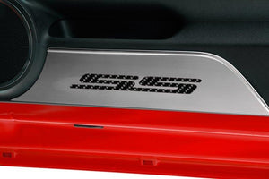 2010-2015 CAMARO SS - DOOR PANEL KICK PLATES 'SS' STYLE 2PC | BRUSHED STAINLESS, CHOOSE INLAY COLOR