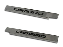 Load image into Gallery viewer, 2010-2015 CAMARO - EXECUTIVE SERIES &#39;CAMARO&#39; DOOR SILLS | BRUSHED STAINLESS, CHOOSE INLAY COLOR
