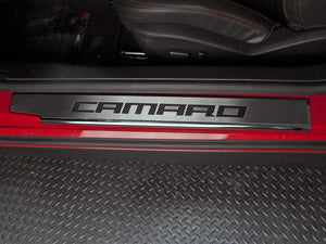 2010-2015 CAMARO - EXECUTIVE SERIES 'CAMARO' DOOR SILLS | BRUSHED STAINLESS, CHOOSE INLAY COLOR