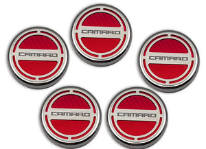 2010-2022 CAMARO - ENGINE FLUID CAP COVERS CAMARO STYLE 5PC  CHOOSE V6 OR V8 & INLAY COLOR