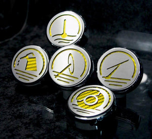 2010-2022 CAMARO V8 - FLUID CAP COVERS W/LASER-CUT SYMBOLS AUTOMATIC 5PC | CHROME/BRUSHED, CHOOSE COLOR