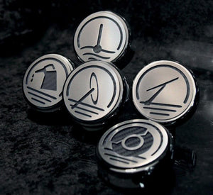 2010-2022 CAMARO V8 - FLUID CAP COVERS W/LASER-CUT SYMBOLS AUTOMATIC 5PC | CHROME/BRUSHED, CHOOSE COLOR