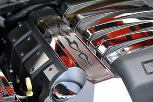 2010-2015 CAMARO SS - FUEL RAIL COVERS TRIBAL FLAME STYLE 2PC | POLISHED STAINLESS STEEL, CHOOSE INLAY COLOR