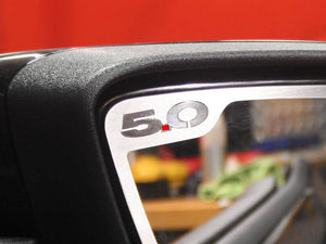 2011-2013 MUSTANG GT - SIDE VIEW MIRROR TRIM '5.0' STYLE 2PC | BRUSHED STAINLESS STEEL