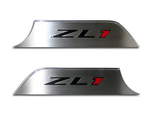 2012-2015 CAMARO ZL1 - DOOR PANEL KICK PLATES 'ZL1' POLISHED LETTERING 2PC | BRUSHED STAINLESS STEEL