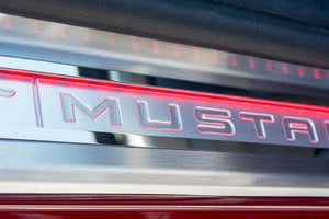 2015-2020 MUSTANG - ILLUMINATED DOOR SILLS W/PONY EMBLEM & MUSTANG LETTERING 2PC | STAINLESS STEEL, CHOOSE LED COLOR