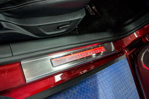 2015-2020 MUSTANG - ILLUMINATED DOOR SILLS W/PONY EMBLEM & MUSTANG LETTERING 2PC | STAINLESS STEEL, CHOOSE LED COLOR