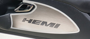 2015-2023 CHALLENGER - DOOR BADGES WITH HEMI INLAY  BRUSHED STAINLESS STEEL, CHOOSE INLAY COLOR