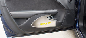 2015-2023 CHALLENGER - DOOR BADGES WITH SRT INLAY | BRUSHED STAINLESS STEEL, CHOOSE INLAY COLOR