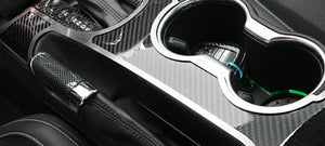 2015-2021 FORD MUSTANG - CARBON FIBER SHIFTER PLATE W/BRUSHED STAINLESS TRIM | PREMIUM CARBON FIBER