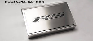 2016-2021 CAMARO RS - FUSE BOX COVER POLISHED W/BRUSHED RS TOP PLATE | STAINLESS STEEL, CHOOSE INLAY COLOR