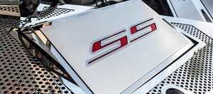 2016-2021 CAMARO SS - FUSE BOX COVER POLISHED W/BRUSHED SS TOP PLATE | STAINLESS STEEL, CHOOSE INLAY COLOR