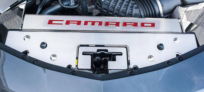 2016-2024 CAMARO - FRONT HEADER PLATE CAMARO STYLE | STAINLESS STEEL, CHOOSE CAMARO VINYL/LED COLOR