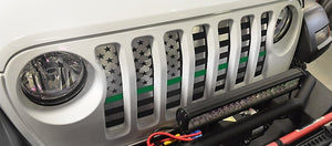 2018-2023 JEEP WRANGLER JL - FRONT GRILLE AMERICAN FLAG | BRUSHED STAINLESS, CHOOSE LINE COLOR