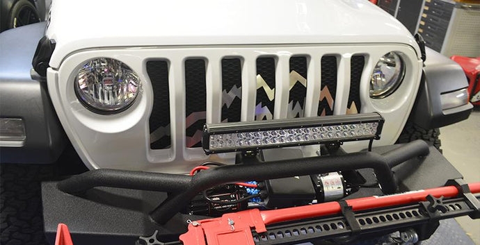 2018-2020 JEEP WRANGLER JL - FRONT GRILLE MOUNTAIN PEAKS STYLE | BRUSHED STAINLESS STEEL