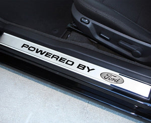 2010-2014 MUSTANG - OUTER DOOR SILLS "POWERED BY FORD" STYLE 2PC | POLISHED/BRUSHED STAINLESS STEEL