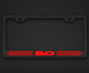 MUSTANG GT - CUSTOM FORD LICENSE PLATE FRAME WITH "5.0" | STAINLESS STEEL, CHOOSE VINYL OR LED COLOR