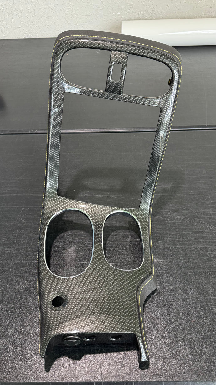 Corvette C6 Center Console Bezel with Yellow Stitching OEM GM Carbon Fiber Hydro Gunmetal NON F55