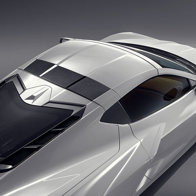 C8 Corvette Z06 | Roof Bow Panel | Visible Carbon Fiber | Arctic White Trim | Coupe