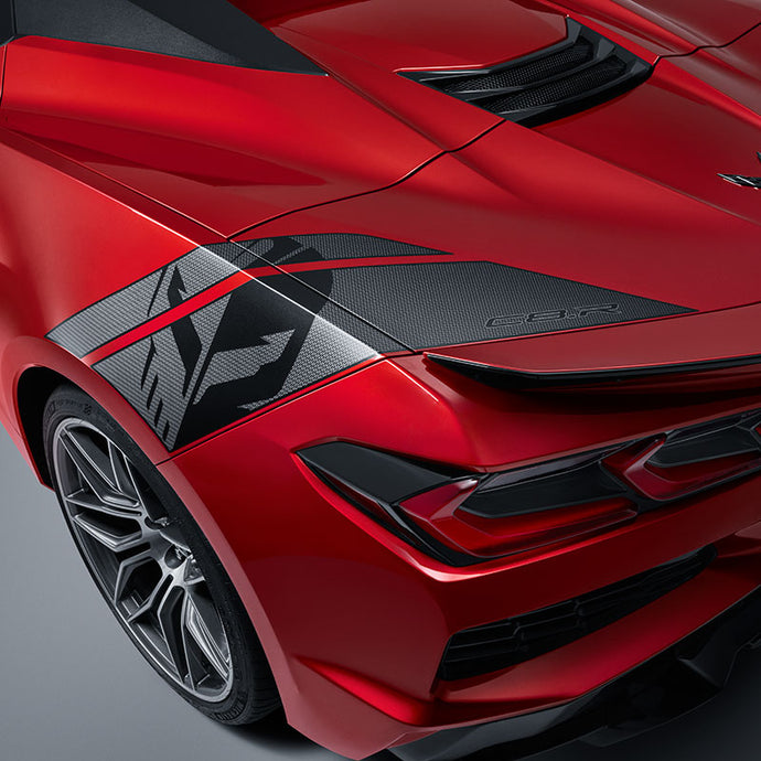 2024 2025 2026 C8 Corvette Z06 Rear Graphics Package Jake and C8.R Logos | Carbon Flash Metallic