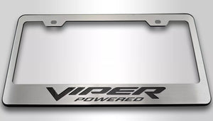 DODGE VIPER LICENSE PLATE FRAME VIPER POWERED STYLE BLACK BASE | CHOOSE CARBON FIBER VINYL INLAY COLOR