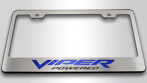 DODGE VIPER LICENSE PLATE FRAME VIPER POWERED STYLE BLACK BASE | CHOOSE CARBON FIBER VINYL INLAY COLOR