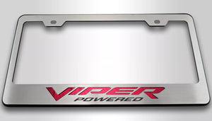 DODGE VIPER LICENSE PLATE FRAME VIPER POWERED STYLE BLACK BASE | CHOOSE CARBON FIBER VINYL INLAY COLOR