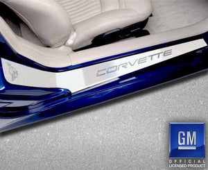 1997-2004 C5/Z06 CORVETTE - OUTER DOOR SILLS ETCHED C5 LOGO & CORVETTE LETTERING 2PC| BRUSHED STAINLESS