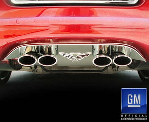 1997-2004 C5Z06 CORVETTE- EXHAUST FILLER PANEL FOR STOCK EXHAUST, ANNIV. EMBLEM  STAINLESS STEEL