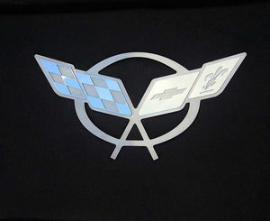 1997-2004 C5 CORVETTE - HOOD LINER BADGE C5 CROSSED FLAGS | STAINLESS STEEL