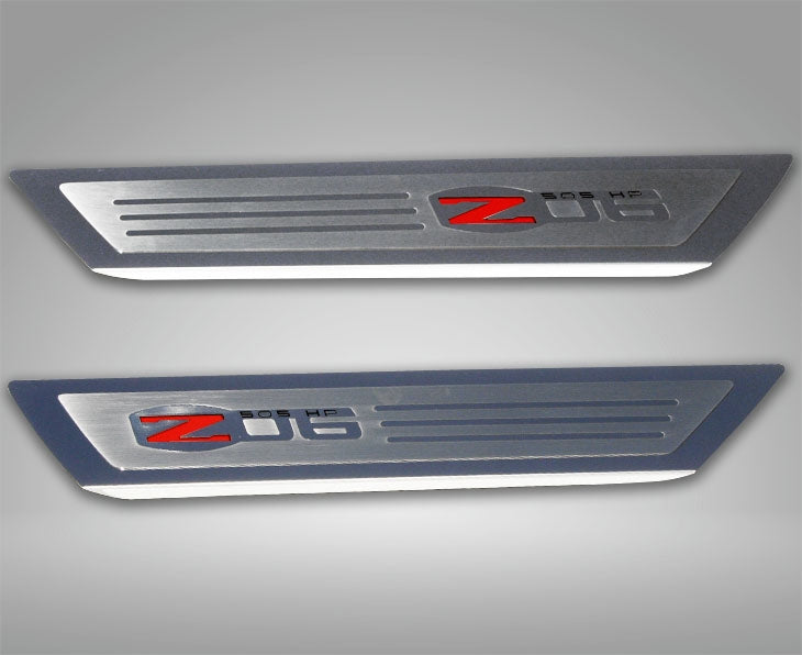 2006-2013 C6 CORVETTE Z06 - OUTER DOOR SILLS Z06 LOGO INLAY 2PC STAINL ...