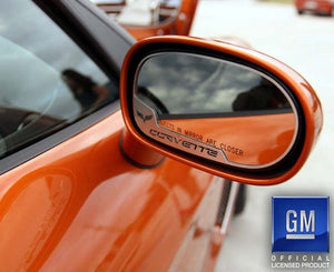 2005-2013 C6 CORVETTE - SIDE VIEW MIRROR TRIM CROSSED FLAGS 2PC [AUTO-DIM] | BRUSHED STAINLESS