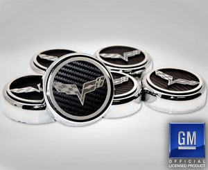 2005-2013 C6 CORVETTE - CROSSED FLAG FLUID CAP COVERS 6PC MANUAL TRANSMISSION | CHOOSE COLOR