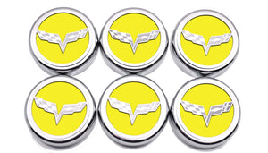 2005-2013 C6 CORVETTE - CROSSED FLAG FLUID CAP COVERS 6PC MANUAL TRANSMISSION | CHOOSE COLOR