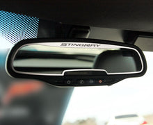 Load image into Gallery viewer, 2014-2019 C7 CORVETTE - REAR VIEW MIRROR TRIM W/ETCHED STINGRAY [AUTODIM] | BRUSHED STAINLESS STEEL
