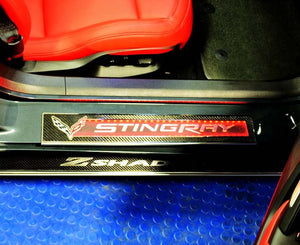 2014-2019 Z06/C7/Z51 - ILLUMINATED CARBON FIBER DOOR SILL OVERLAYS W/STAINLESS TRIM 2PC | CHOOSE LED COLOR