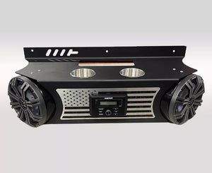 HUMVEE M998 KENWOOD WATERPROOF RADIO CONSOLE, TEXTURED BLACK POWDER COAT W/AMERICAN FLAG