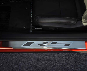 2010-2015 CAMARO RS - OUTER DOOR SILLS WITH 'RS' INLAY 2PC | STAINLESS STEEL, CHOOSE INLAY COLOR