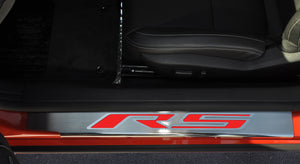 2010-2015 CAMARO RS - OUTER DOOR SILLS WITH 'RS' INLAY 2PC | STAINLESS STEEL, CHOOSE INLAY COLOR