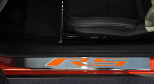 2010-2015 CAMARO RS - OUTER DOOR SILLS WITH 'RS' INLAY 2PC | STAINLESS STEEL, CHOOSE INLAY COLOR