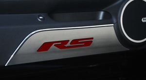 2010-2015 CAMARO RS - DOOR PANEL KICK PLATES W/RS INLAY 2PC | BRUSHED STAINLESS, CHOOSE COLOR