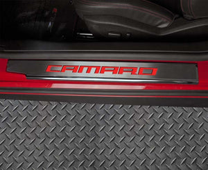 2010-2015 CAMARO - EXECUTIVE SERIES 'CAMARO' DOOR SILLS | BRUSHED STAINLESS, CHOOSE INLAY COLOR